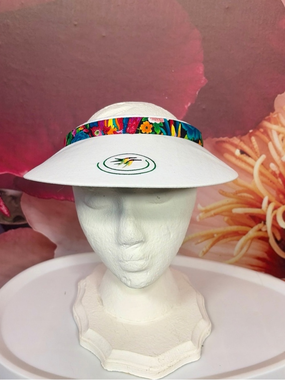 IMPERIAL Golf Visor White Hummingbird Tropical Floral Adjustable Rare